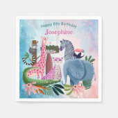 Safari animals jungle birthday watercolor girl スタンダードカクテルナプキン (正面)