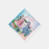 Safari animals jungle birthday watercolor girl スタンダードカクテルナプキン (角)