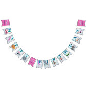 Safari animals jungle birthday watercolor girl バンティングフラッグ (全)