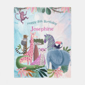 Safari animals jungle birthday watercolor girl フリースブランケット (正面)
