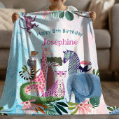 Safari animals jungle birthday watercolor girl フリースブランケット