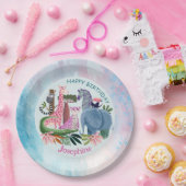 Safari animals jungle birthday watercolor girl ペーパープレート (パーティー)