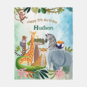 Safari animals jungle birthday watercolor kid フリースブランケット (正面)