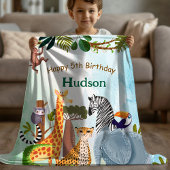 Safari animals jungle birthday watercolor kid フリースブランケット