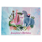 Safari animals jungle girl birthday watercolor ラージペーパーバッグ (裏面)