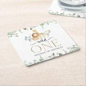 Safari Animals, Jungle, Wild One, First Birthday スクエアペーパーコースター (アングル)