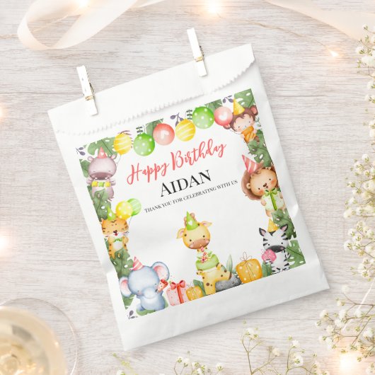 Safari Animals Kidsパーティー フェイバーバッグ (クリップ留めされた状態)