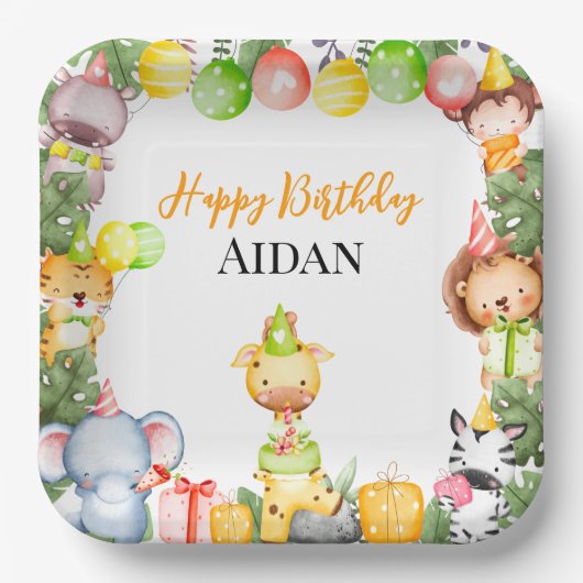 Safari Animals Kidsパーティー ペーパープレート (正面)