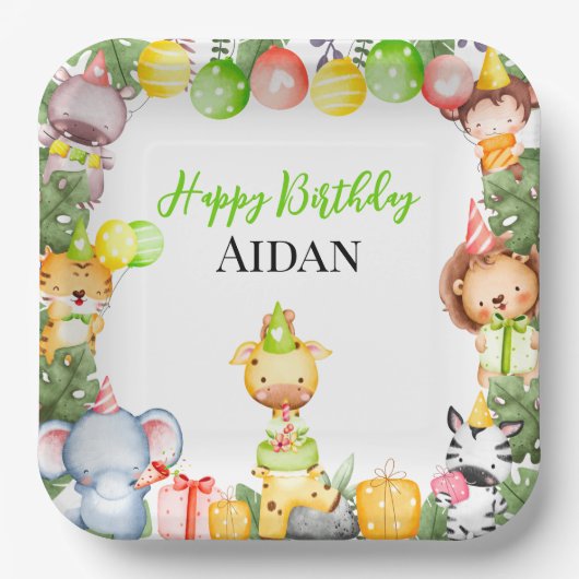 Safari Animals Kidsパーティー ペーパープレート (正面)