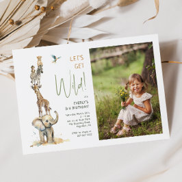Safari Animals "Let's Get Wild"フォト誕生日 招待状