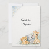 Safari Animals Lion Giraffe Elephant Blue Boy 招待状 (裏面)