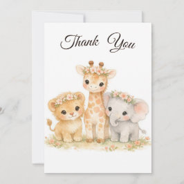 Safari Animals Lion Giraffe Elephant Pink Girl 招待状