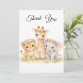 Safari Animals Lion Giraffe Elephant Pink Girl 招待状 (スタンド正面)