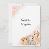 Safari Animals Lion Giraffe Elephant Pink Girl 招待状 (裏面)