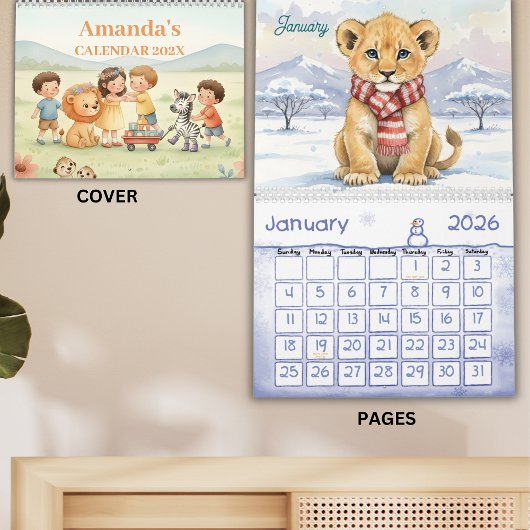 Safari Animals Personalized Kids Calendar 2026 カレンダー