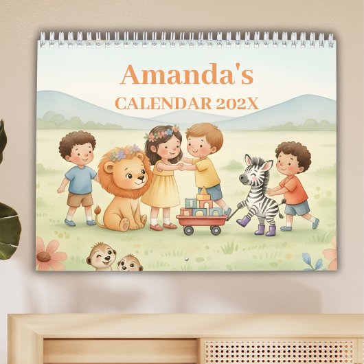 Safari Animals Personalized Kids Calendar 2026 カレンダー