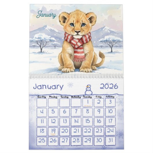 Safari Animals Personalized Kids Calendar 2026 カレンダー (1月 2026)