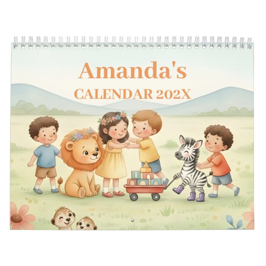 Safari Animals Personalized Kids Calendar 2026 カレンダー (カバー)