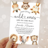 Safari Animals Twin Baby Shower Wild One Jungle 招待状