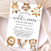 Safari Animals Twin Baby Shower Wild One Jungle 招待状