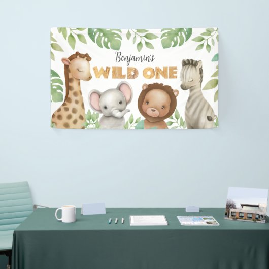 Safari Animals Wild One 1 Birthday Banner 横断幕 (トレードショー)