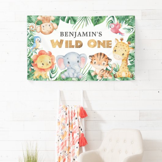 Safari Animals Wild One 1 Birthday Banner 横断幕 (インサイチュ)