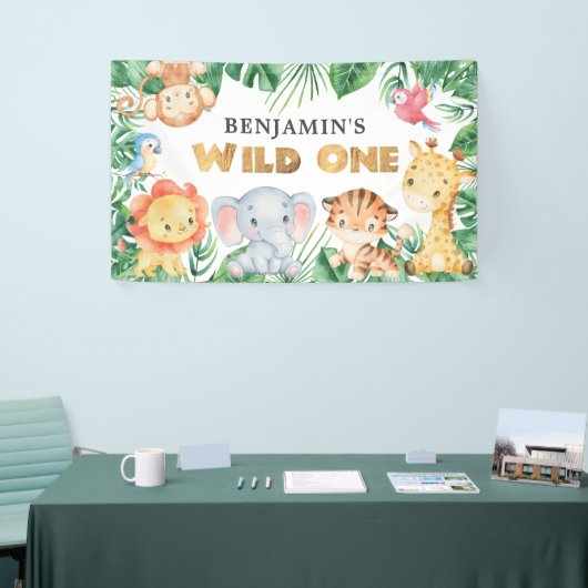 Safari Animals Wild One 1 Birthday Banner 横断幕 (トレードショー)