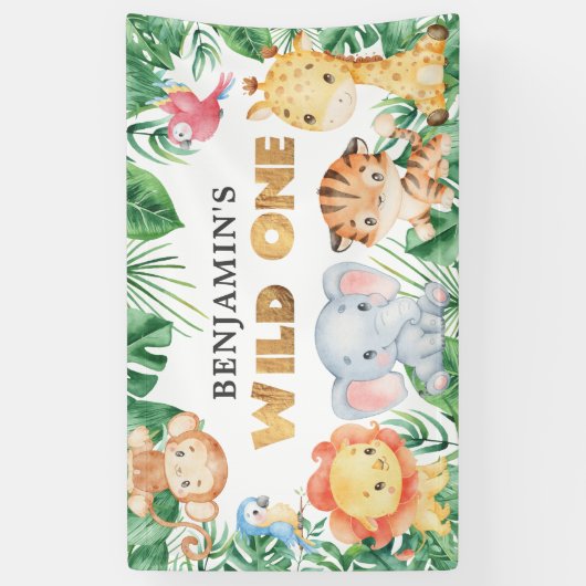 Safari Animals Wild One 1 Birthday Banner 横断幕 (縦)