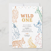 Safari Animals Wild One 1st Birthday Invitation 招待状 (正面)
