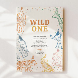 Safari Animals Wild One 1st Birthday Invitation 招待状