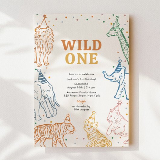 Safari Animals Wild One 1st Birthday Invitation 招待状