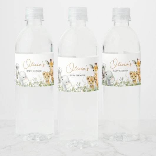 Safari Animals Wild One Baby Shower ペットボトルラベル (ボトル)