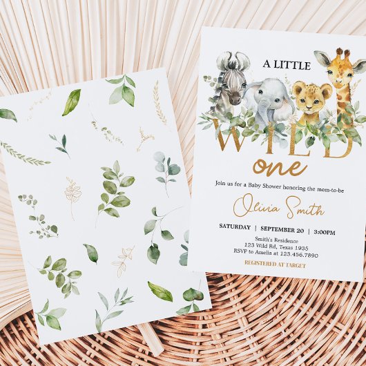 Safari Animals Wild One Baby Shower 招待状