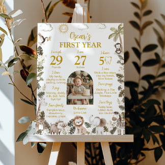 Safari Animals Wild One Birthday Party Milestone ポスター