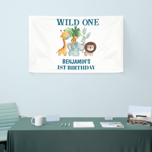 Safari Animals Wild One Jungle 1st Birthday  横断幕 (トレードショー)