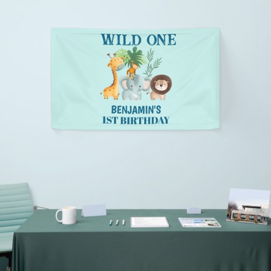Safari Animals Wild One Jungle 1st Birthday 横断幕 (トレードショー)