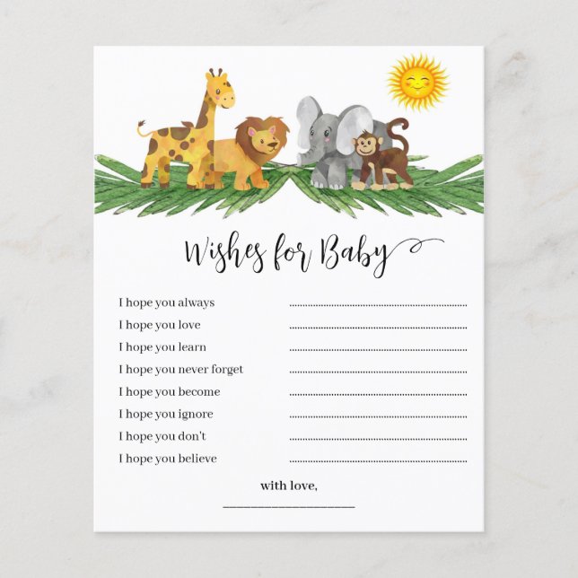 Safari Animals Wishes for Baby Shower Game (正面)