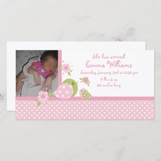 Safari Babiez Birdie写真の誕生のお知らせ 案内状 (正面/裏面)