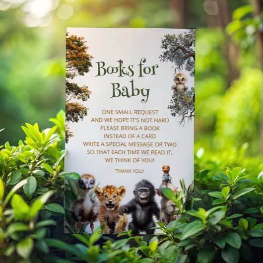 Safari Baby Animals Baby Shower Bookリクエスト エンクロージャーカード
