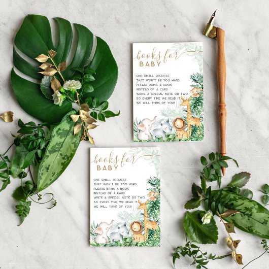 Safari Baby Animals Baby Shower Bookリクエスト エンクロージャーカード