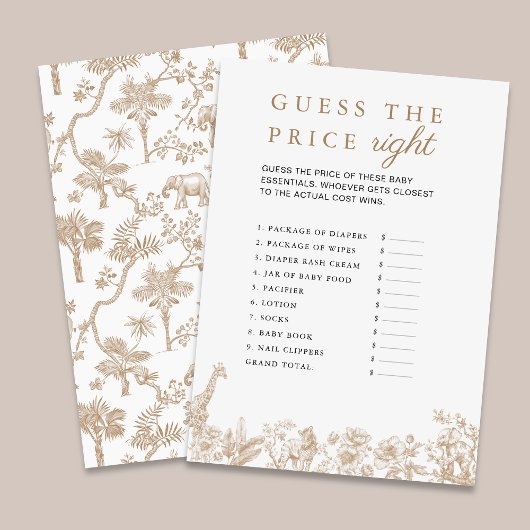 Safari Baby Shower Game Guess The Price Card 招待状