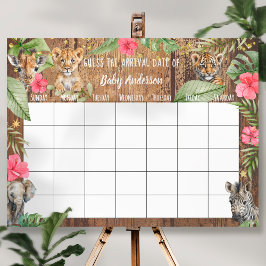 Safari Baby Shower Guess Due Date Calendar Poster ポスター