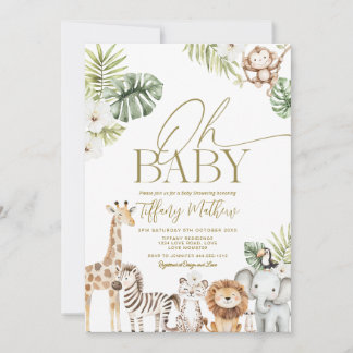 Safari Baby Shower Invitation Girl Editable 招待状