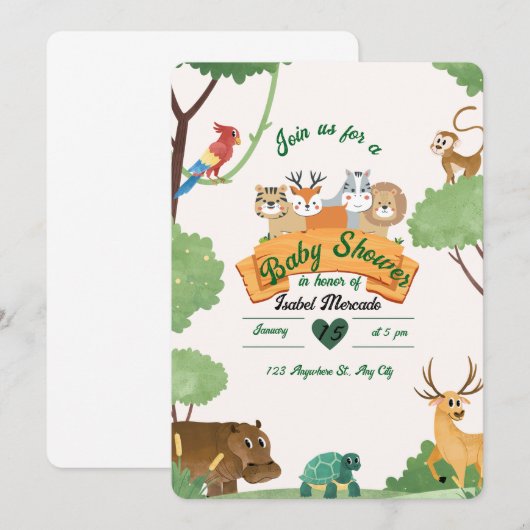 Safari Baby Shower Invitation – Jungle Theme 招待状 (正面/裏面)