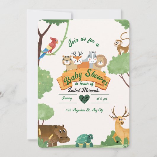 Safari Baby Shower Invitation – Jungle Theme 招待状 (正面)