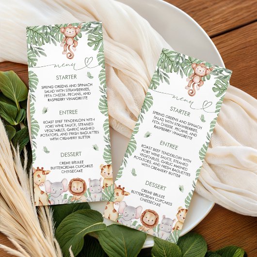 Safari Baby Shower Menu Template メニュー
