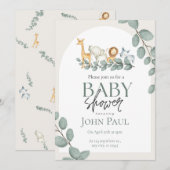 Safari Baby Shower Watercolor Background  招待状 (正面/裏面)