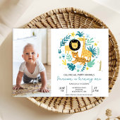 Safari Blueすべてのパーティー動物を呼び出す1st誕生日 招待状