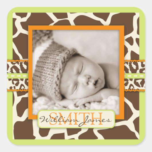 Safari Boyグリーンフォトステッカー スクエアシール (正面)