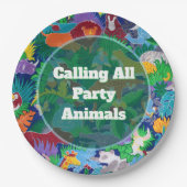 Safari Calling all Party Animals Colorful ペーパープレート (正面)